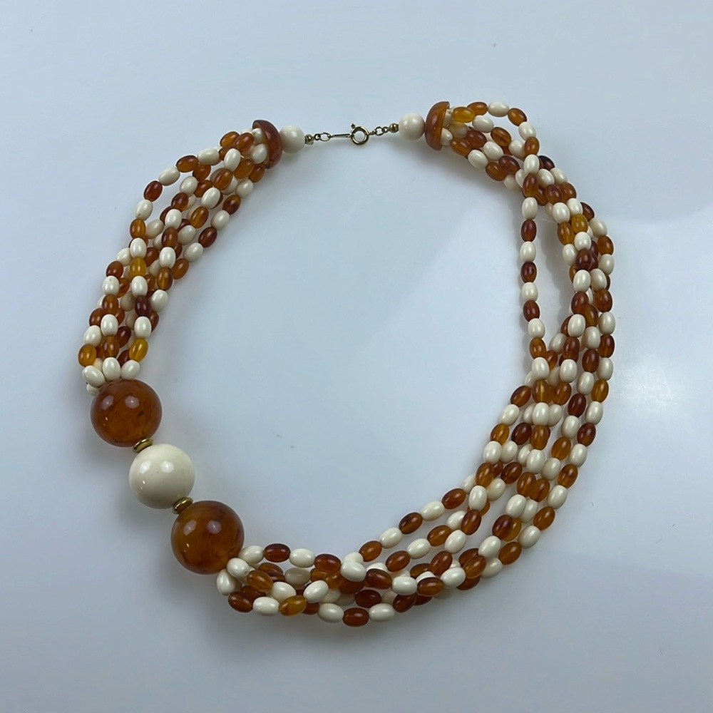 Beautiful Orange And White Multi Layer Beaded Nec… - image 1